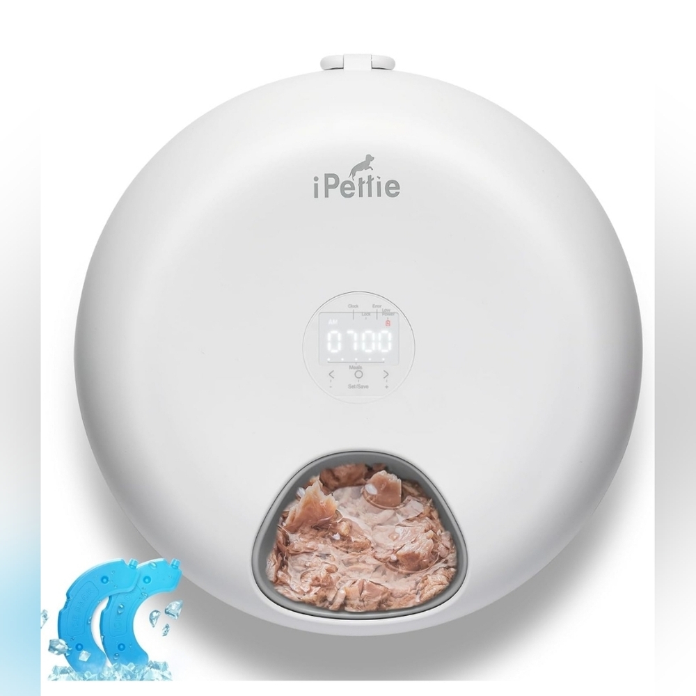 iPettie Donuts Frost 6 Meal Cordless Automatic Pet Feeder, Dry & Wet Food Auto